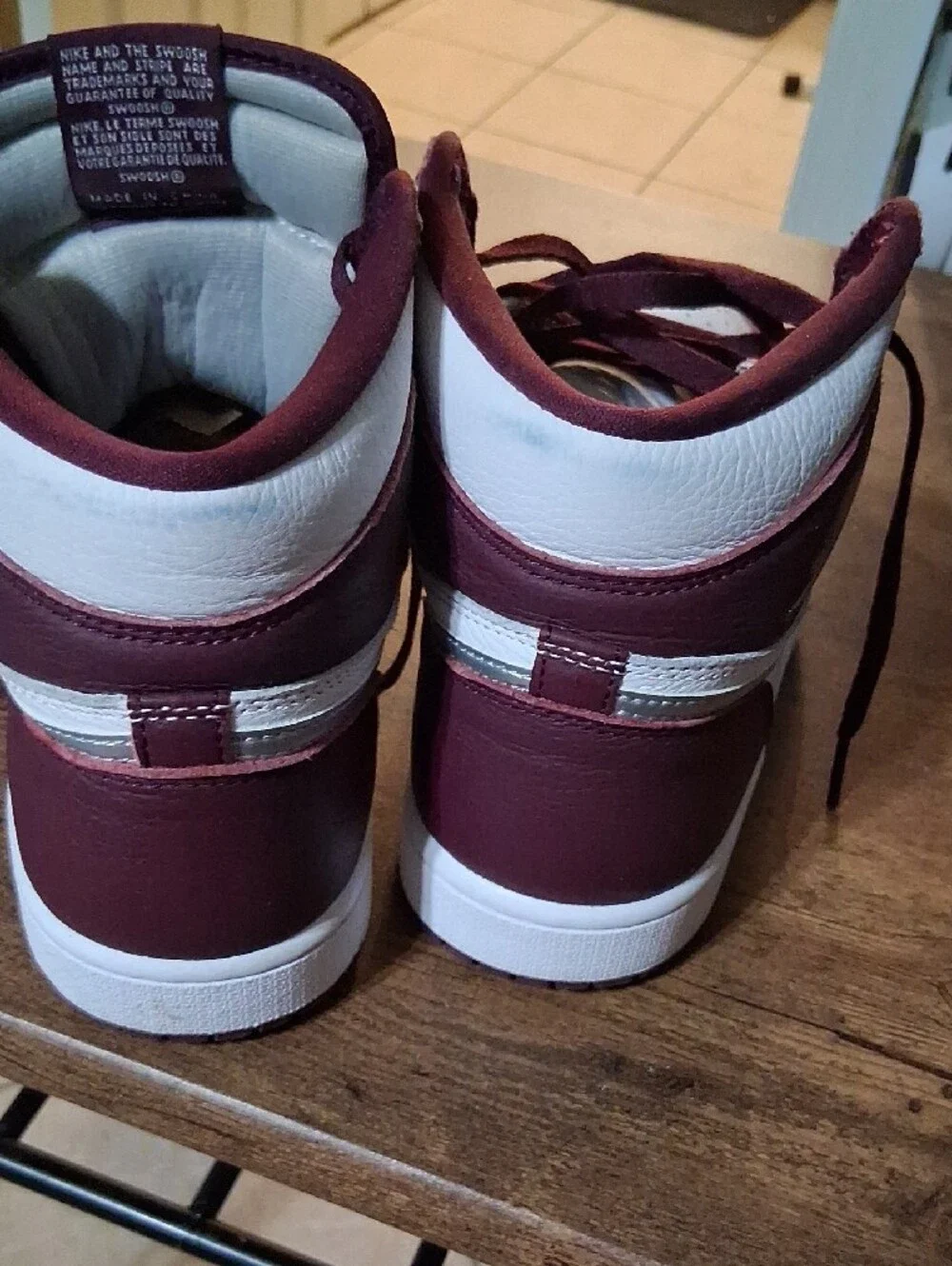 Jordan Men's High-Top Sneakers — White & Maroon with Silver Swoosh
